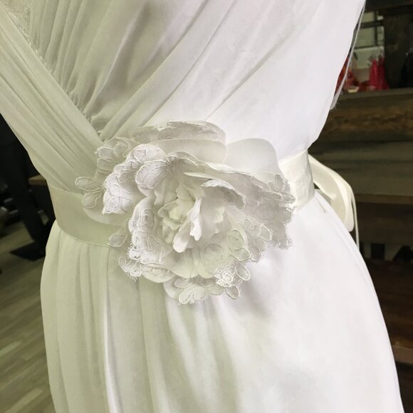 DAMAGED SAMPLE Sexy Lace Beachy BOHO  Wedding Dress Romantic, Hi Lo Lace Chiffon - Picture 7 of 13